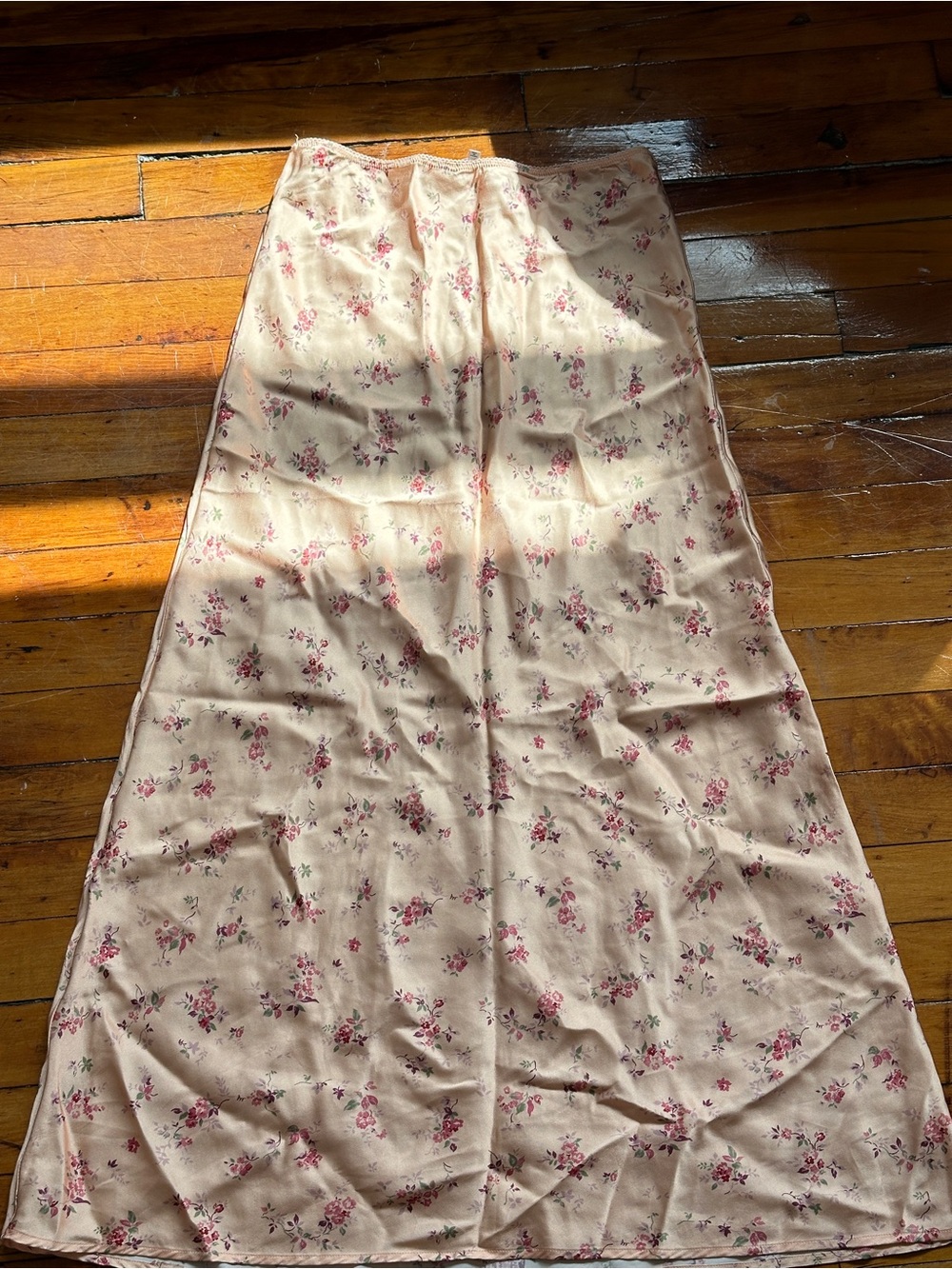 Reformation Pink Silk Maxi Skirt with Pink Floral Print